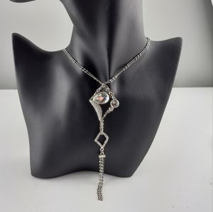 Unique Silver Tone and Crystal Necklace